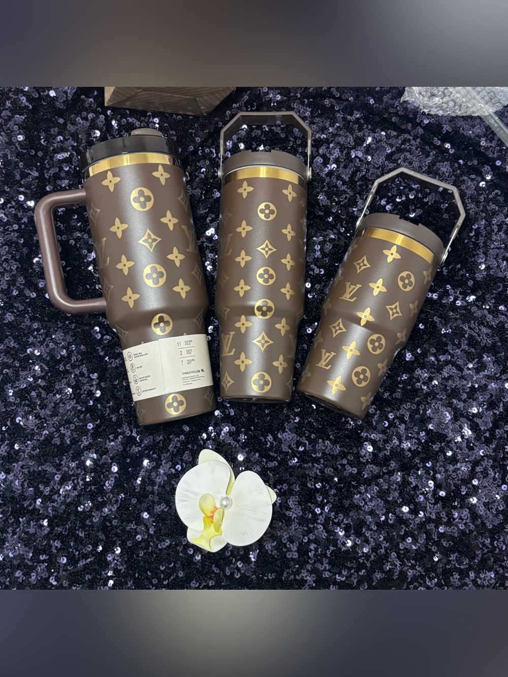 Brown & Gold Monogram Quencher Tumblers (Set of 3) - Picture 4 of 16